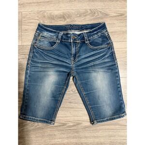 Rose Royce Sarina Moonlight Blue Denim Bermuda Shorts Size 28 7/8 Whiskered